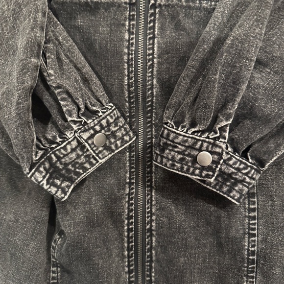 Free People Imogene Black Washed Denim Ruffled Mini Dress Size Medium - Picture 9 of 14